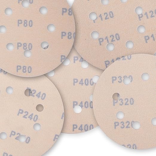 AEROPRO Tools 5 Inch Sanding Discs Hook and Loop, 80/120/240/320/400 Grit Orbital Sander Sandpaper, Sanding Pads for Wood and Automotive, 50 Pack