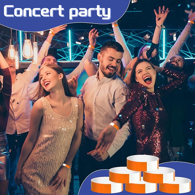 500 Pcs Orange Paper Wristbands for Events Waterproof Neon Wrist Bands Adhesive Concert Identification Wristbands Hand Bands for Events (Orange)
