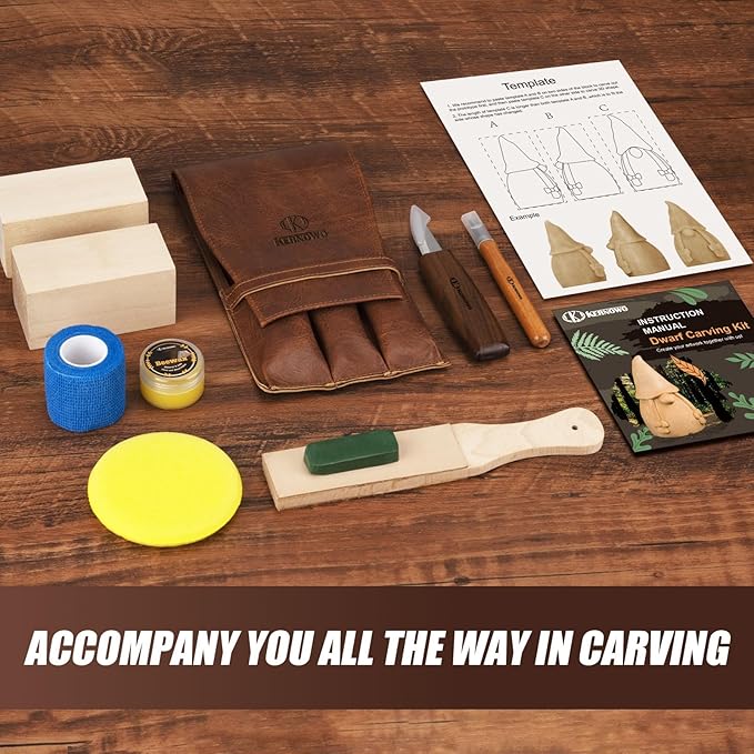 Wood Carving Kit, All-in-1 Wood Carving Tools with Vedio Tutorials & Template, Whittling Kit with Leather Storage Bag for Beginners and Enthusiasts