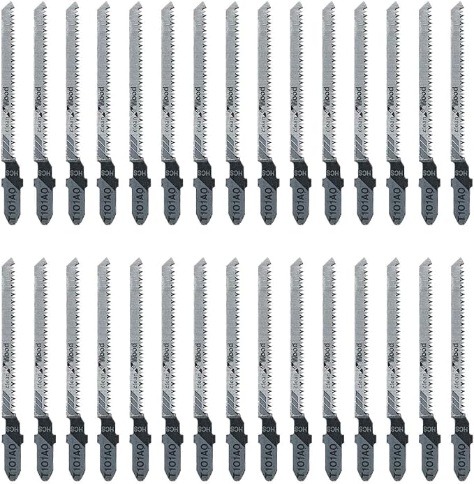 30-Piece T101AO 3-1/4 Inch 20 TPI Assorted T-Shank Scrolling Jig Saw Blades Set for Clean Cutting Wood