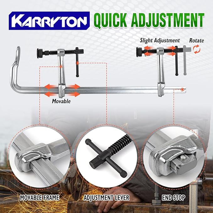 Heavy Duty 24" Inch F-Clamp w/Replaceable Pad, 5-1/2-Inch(140mm) Deep Throat, Drop Forged Steel F Style Bar Clamps for Welding, Bar Size 1-1/5" * 3/5", 2900LB Clamping Force