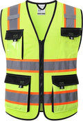 JKSafety Hi Vis Reflective Safety Vests for Men Women High Visibility Vest with Pockets Mesh Fabric Construction Safety Apparel Neon Vest for Work (220-Yellow L)