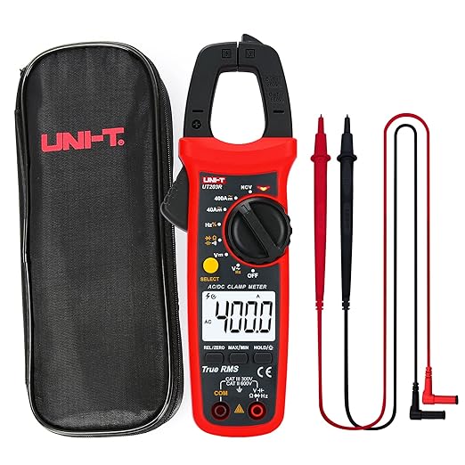 UNI-T Digital Clamp Meter UT203R AC Current True RMS Volt Amp Ohm Meter HVAC Clamp On Multimeter, Auto Ranging 4,000 Counts NCV AC DC Voltage Frequency Resistance Capacitance Continuity Diode Tester
