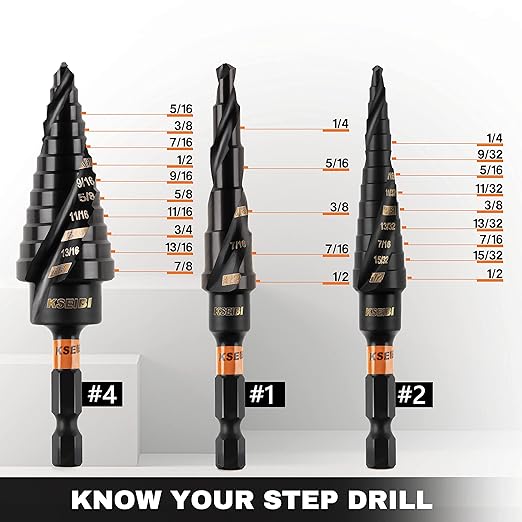 KSEIBI Unibit 3-Piece High-Speed Steel Step Drill Bit Set - for Stainless Steel, Aluminium, Wood