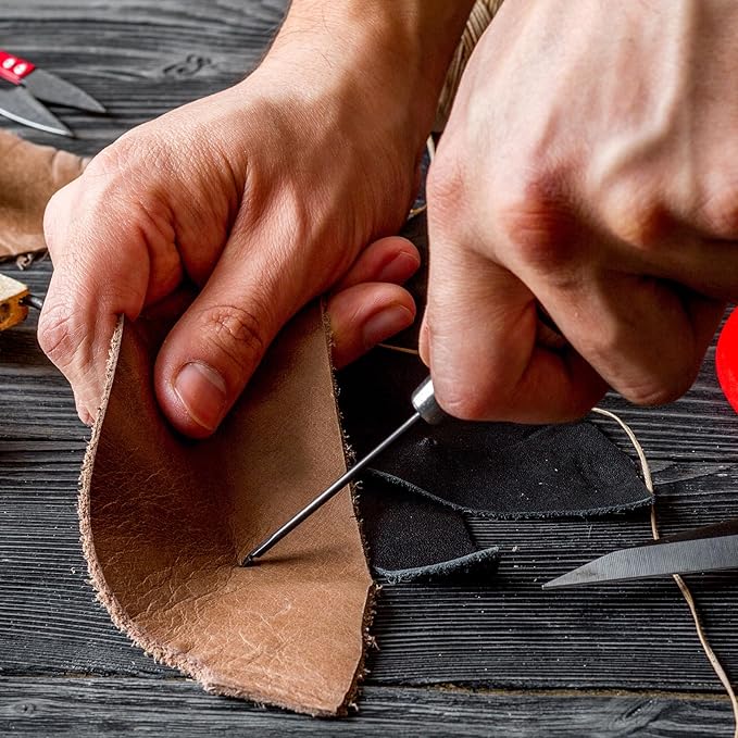 HARFINGTON 5pcs Handwork Sewing Awl Single Gourd Awl Leather Punch Hole Tool with Wooden Handle Scratch for Broken Wire Make Mark Drilling Stitching Repair and DIY Handmade, Dark Brown