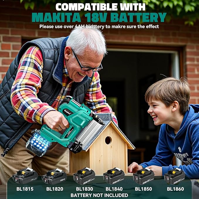 Ecarke Brad Nailer Cordless Stapler Compatible with Makita 18V (No Battery), 2 in 1 Electric Nail Gun/Staple Gun with 18GA Nails/Staples, Battery Power 2 Inch Nailer for Trim Wood Crafting Home DIY