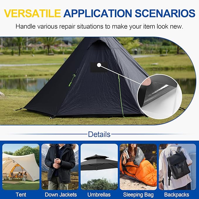 6X63 Inch Nylon Repair Patch for Down Jacket, Self-Adhesive Nylon Fabric Repair Patch for Tents, Waterproof Fabric Repair Tape Patch Kit for Clothes, Puffer Jackets, Backpacks