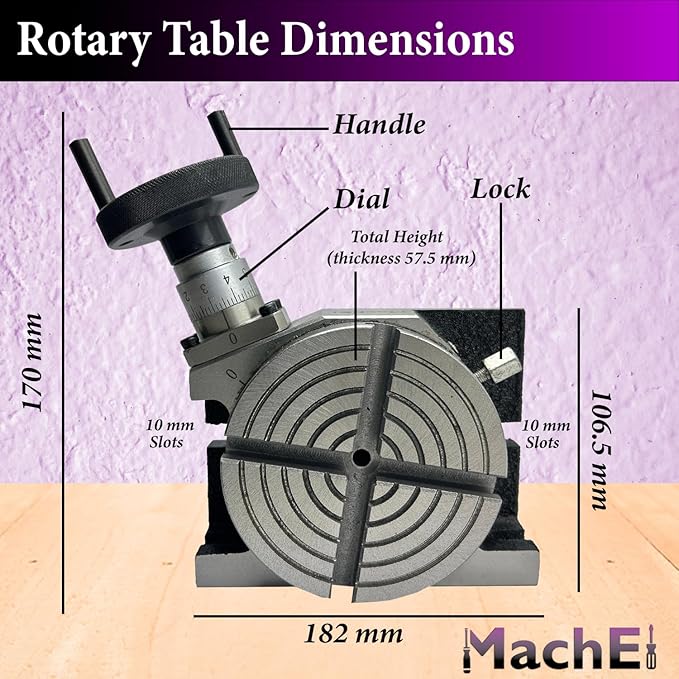 MachEl 4"/100mm Precision Rotary Table with 80mm Round Vice and Clamping T-Nut Bolts – Ideal for Horizontal and Vertical Milling and Indexing