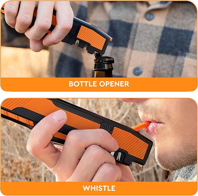 8-in-1 Pocket Field Knife Sharpener – Guided Diamond Whetstones, Diamond Rod, Leather Strop, 2 Sharpening Slots, Fire-Starter Ferro Rod & Whistle – Outdoor, Yard, Camping by Sharp Pebble