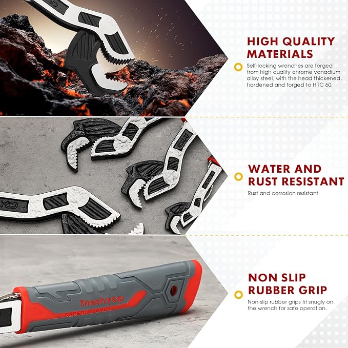 Multifunctional Self-Locking Wrench - 6, 8, 10, 12 Inch Adjustable Pipe Wrench With Non-Slip Handle, Chrome Vanadium Alloy Steel (10 In)