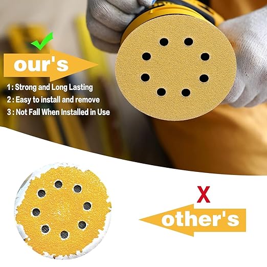 100PCS 5 Inch 8 Hole Sanding Discs 220 Grit,Gold Round Hook and Loop Sandpaper for Random Orbital Sander
