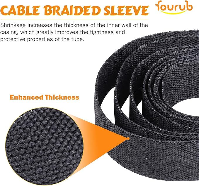 50% Ratio Heat Shrink Automotive Wire Loom Shrinkable Braided Sleeving Fabric Shrink Tubing Wear-Resistant Woven Wire Sheathing(1-3/8"-10ft)