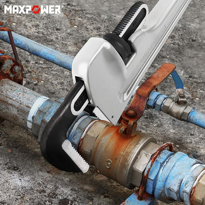 MAXPOWER 48-inch Pipe Wrench, Heavy Duty Large Straight Plumbing Wrench Smooth Jaw Aluminum Pipe Wrench