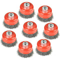 8PCS 3 Inch Carbon Steel Crimped Wire Wheel Cup Brush Set for Grinders, Coarse Crimped with 5/8-Inch-11 Threaded Arbor, Max RPM 12,500, Light-Duty Conditioning for Metal, Rust Removal, Abrasives