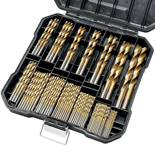 99 Pcs Drill Bit Set(1/16“-3/8”), 135° Tip Titanium Coated High Speed Steel, Twist Drill Bit Kit for Iron, Aluminum Alloy, Copper, Wood, Plastic, with Hard Storage