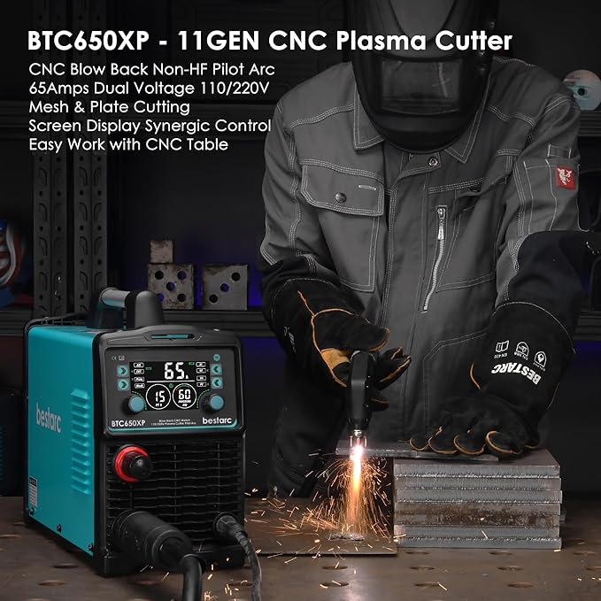 Plasma Cutter, [Blow Back Pilot Arc][Large LED][Air Sensor] 65A Non-HF CNC bestarc Plasma Cutter Machine 110V/220V Dual Voltage, 5/8" Clean Cut 1.18" Max Cut, Post Flow 2T/4T for Beginners DIY