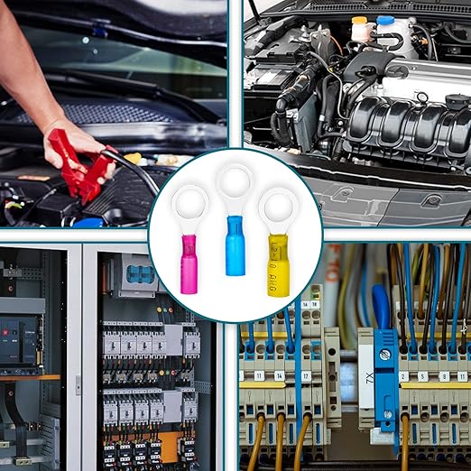 60 PCS Heat Shrink Wire Connectors, 16-14 AWG Ring Terminals, 16-14 Gauge 3/8" Stud(M10) Automotive Marine Ring Connectors by Housun