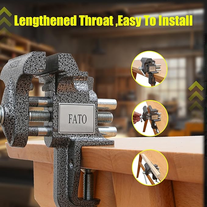 FATO 3" Table Vise Bench Vise Iron Clamp-On Table Bench Vise 2.9-inch Jaw Width 2.6-inch Jaw Opening for Woodworking, Home Workshop Use and DIY Job, Black