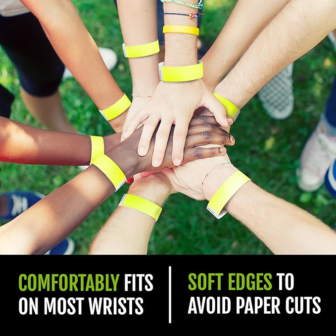 1,200 WristCo Neon Yellow Tyvek Wristbands for Events - Tamper-Proof Design & Fluorescent Color Prevent Reuse Premium-Grade Bracelets for Hospital & Medical ID, Party & VIP Identification