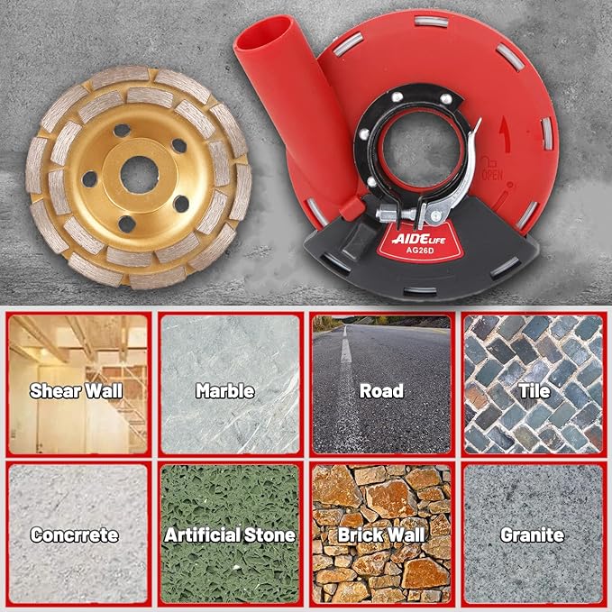Aidelife Surface Grinding Dust Shroud for Angle Grinders 115mm/125mm+Diamond Grinding Cup Wheel 125mm