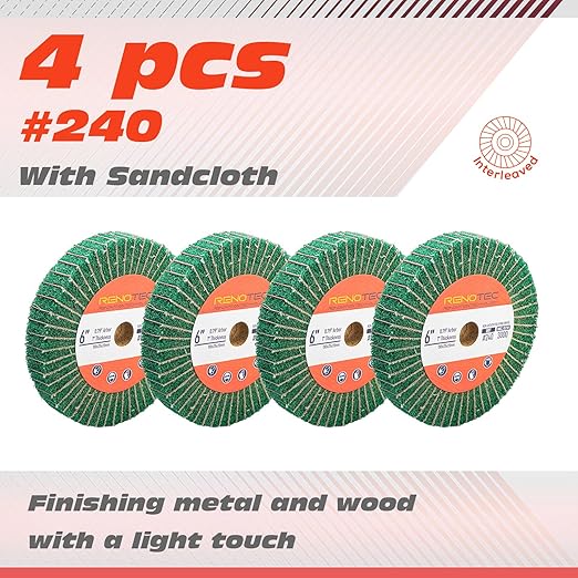 6 Inch Flap Wheel, Non-Woven Abrasive Polishing Wheel, 1 Inch Thickness, 3/4 Inch Arbor, for Bench Grinder (4 Pcs Grit240 SP)