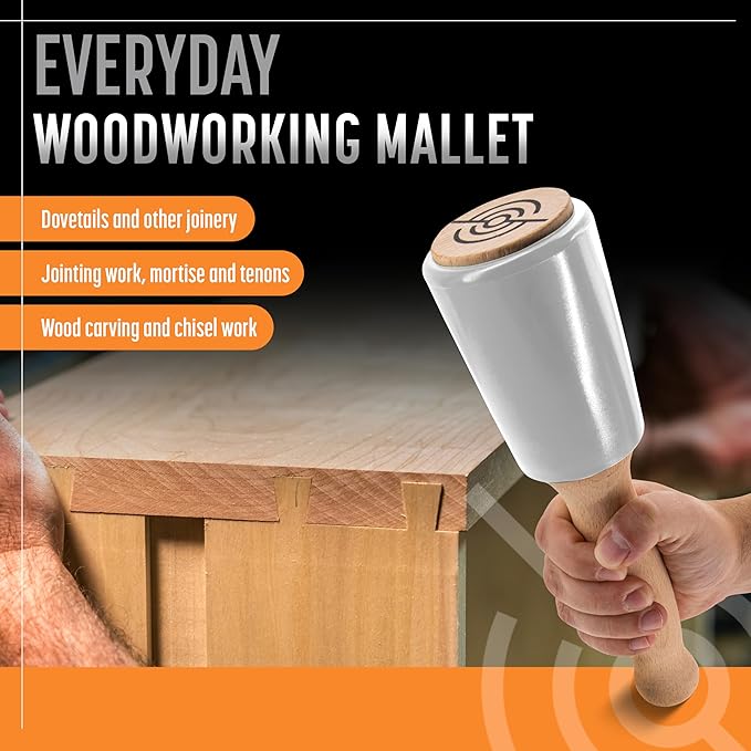 Precision Wood Carving Mallet 15oz for Woodworking, Comfortable Wooden Handle Reduces Hand Fatigue, Non-Marring Urethane Head Protects Tools, Chisel Hammer from Schaaf Tools
