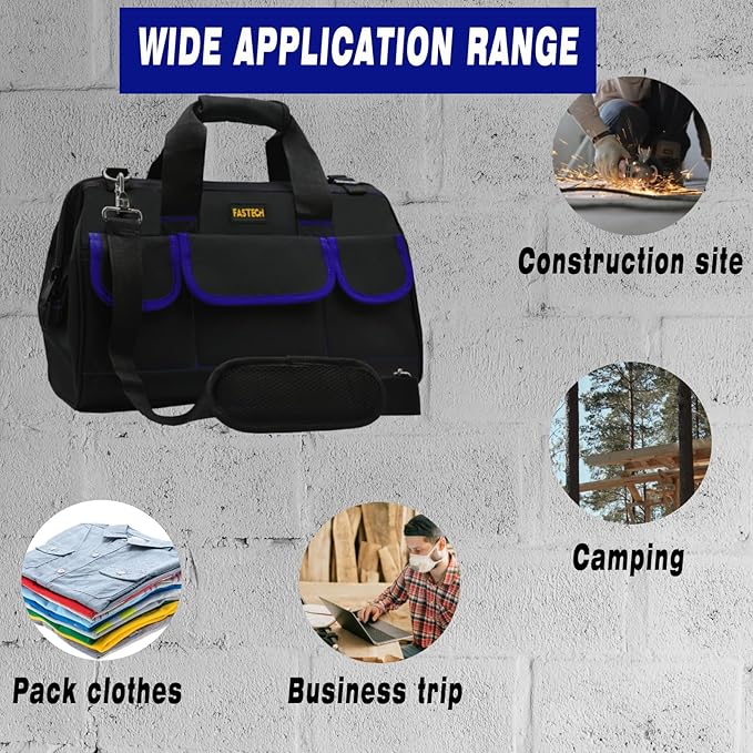 20 Inch Tool Bag, Large Tools Bag Waterproof Wide Mouth Tool Kit Heavy Duty Tool Bag Organizer, Tool Storage Package For Men/Women (20IN Blue)