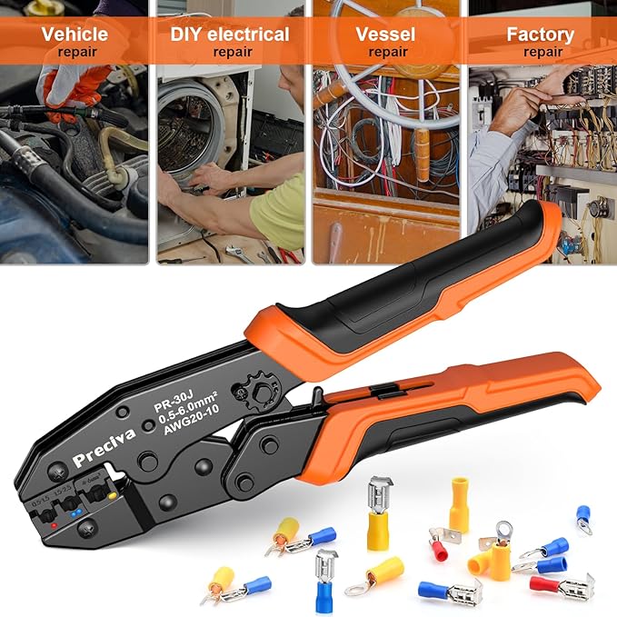 Preciva Crimping Tool Kit for Insulated Wire Connectors, AWG20-10 Ratcheting Wire Terminal Crimper with 400Pcs Insulated Connectors