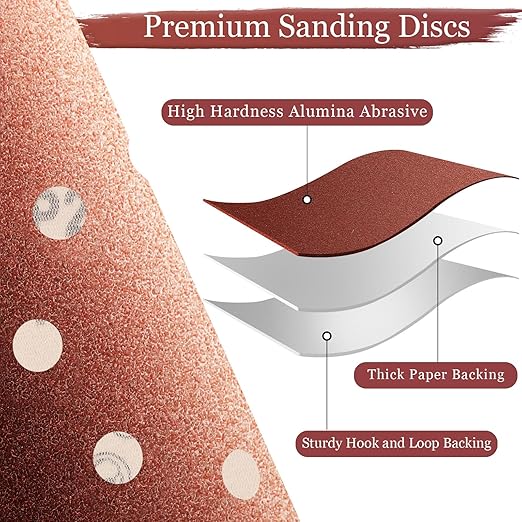 100 PCS 120 Grit 5 Inch Sanding Discs, Hook and Loop Sandpaper for Random Orbital Sander