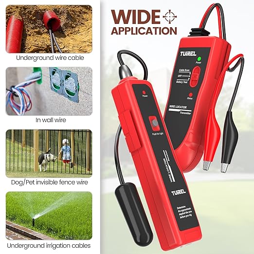 Underground Wire Locator, Underground Cable Locator with Rechargeable 1100mAh Battery, Cable Tester for Pet Fence
