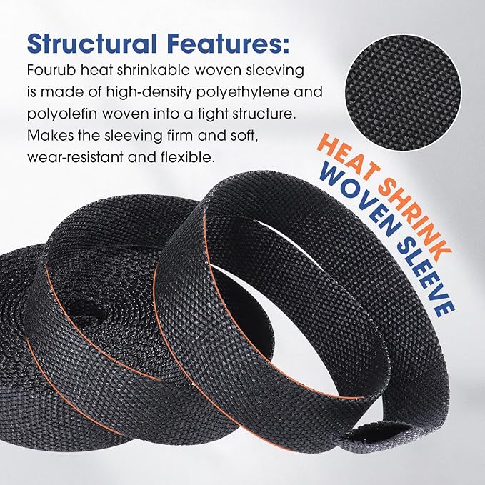 2 to 1 Heat Shrink Woven Tubing Abrasion Resistant Braided Sleeving Shrinkable Fabric Loom Protector for Auto Amp Harness Sheath Cable(1" ID-216inch)