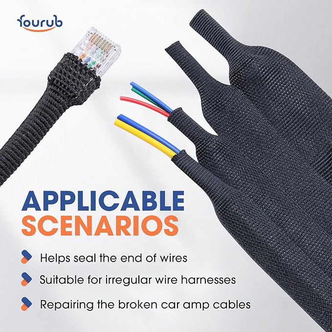 2 to 1 Heat Shrink Woven Tubing Abrasion Resistant Braided Sleeving Shrinkable Fabric Loom Protector for Auto Amp Harness Sheath Cable(1" ID-216inch)