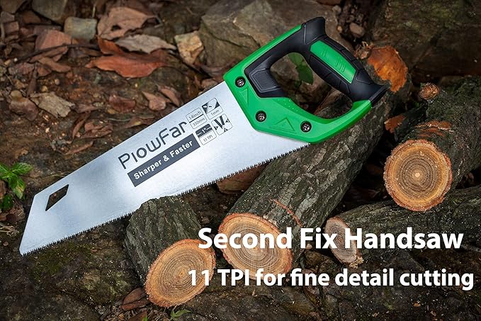 14 inch Hand Saw 11TPI Pro Fine Cut for Wood, Plastic Pipes, Drywall, Trees Trimming & Pruning, Sharp for Woodworking, Green