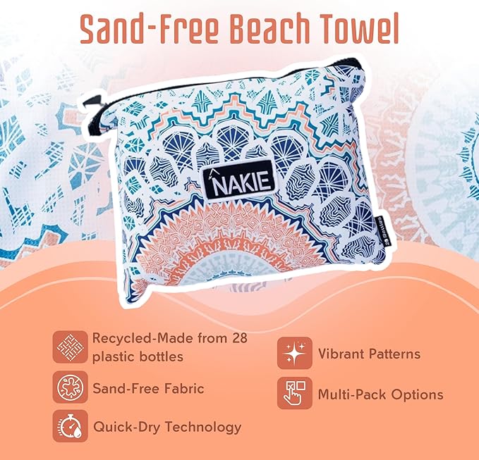 Sand Free Beach Towel, Quick Dry, Lightweight and Compact with Storage Bag, 160x90cm, Made from Recycled Bottles for Beach, Pool, Travel, Swimming and Outdoor Use (Sound of Summer)