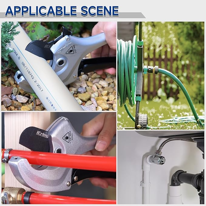 iCrimp Adjustable PVC Pipe Cutter Cuts up to 2-1/2", Heavy-Duty Aluminum Ratchet Pipe Cutter Tool, One-hand Operation Tube Cutter, PEX Cutting Tool for PEX, PVC, PPR Platic Hose and Plumbing Pipe