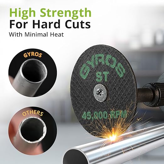 GYROS Cut-Off Wheels for Rotary Tools – 1.5” Super-Tensile Fiberglass Reinforced, 12-Pack | Ideal for Stainless Steel, Titanium, Nickel, Carbon & Chrome Alloys | Made in USA 11-41502/12