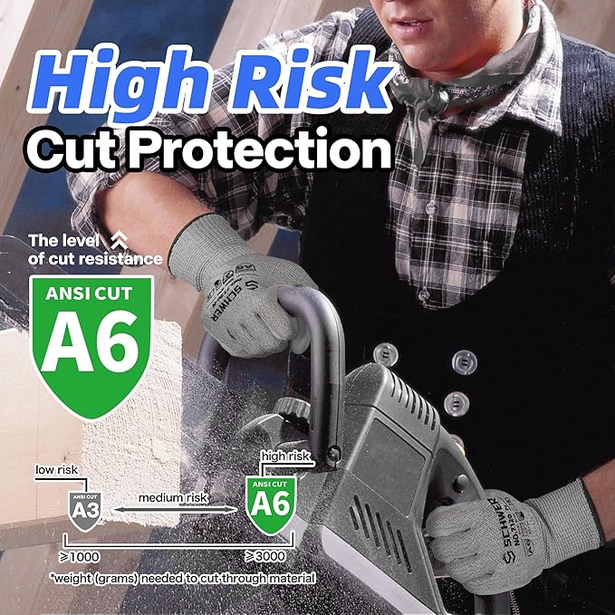 Schwer 3 Pairs ANSI A6 Cut Resistant Gloves CR7120 Cut Proof Work Gloves, Touchscreen, for Men and Women Used for Woodworking, Glass Cutting, Construction, Cargo Handling, Car Repair, XS