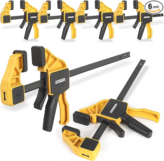 6 Pack Bar Clamps for Woodworking – 2 Pcs 12" & 4 Pcs 6" Quick Grip Clamps Set with 150 lbs Force – Wood Clamps for Gluing, Carpentry, DIY, and Metalworking (Combo Sizes, 6 Pack)