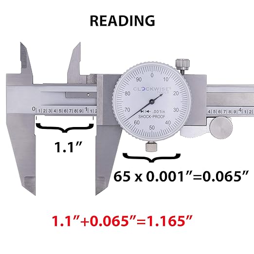 Clockwise Tools DDLR-1205 Pro Dial Caliper 0-12 Inch Double Shock Proof Stainless Steel Body SAE Measuring Tool
