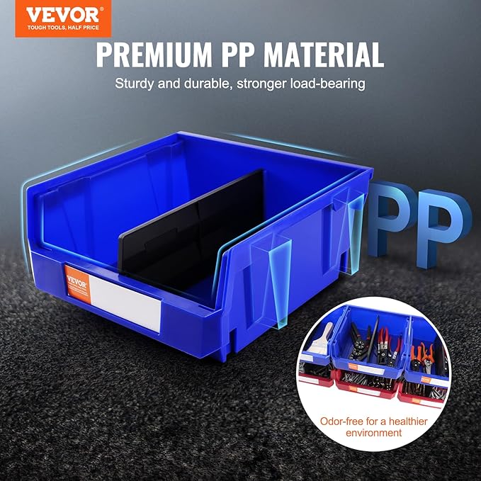 VEVOR Plastic Stackable Storage Bins 6 Pack (11 x 11 x 5-Inch), Hanging Storage Organizer Bins, Heavy Duty Stacking Containers for Closet, Garage, Office, Home, Pantry or Small Parts Organization
