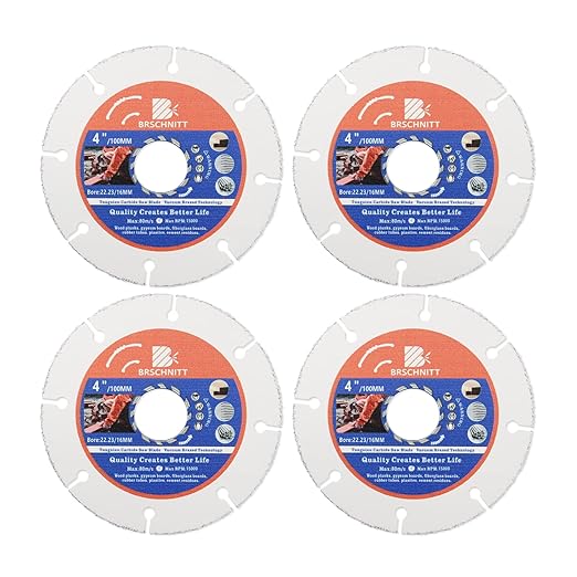 Carbide Multi Wheel,BRSCHNITT 4pcs 4 Inch (100mm) with Arbor 7/8"-5/8" Tungsten Carbide Cut Off Wheel for Wood,Laminate,Gypsum Board,Plastic for Angle Grinder Cutting Disc