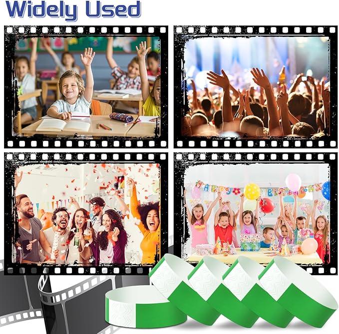 2000 Pcs Paper Wristbands for Events Waterproof Neon Green Wrist Bands Adhesive Concert Identification Wristbands Hand Bands for Events(Green)