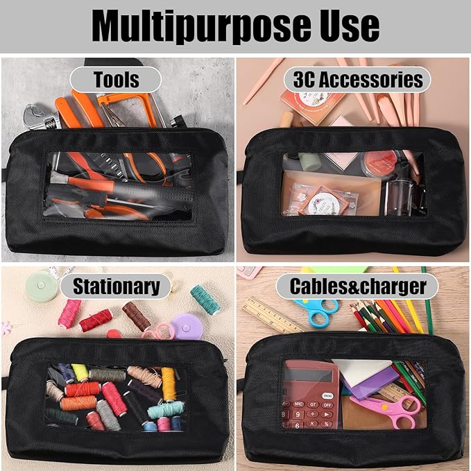 Aliceset 6 Pcs Small Tool Pouch 1680D Oxford Zipper Bags with Clear Window, Multipurpose Zipper Pouch Heavy Duty Waterproof Utility Bag for Tool Organization and Storage