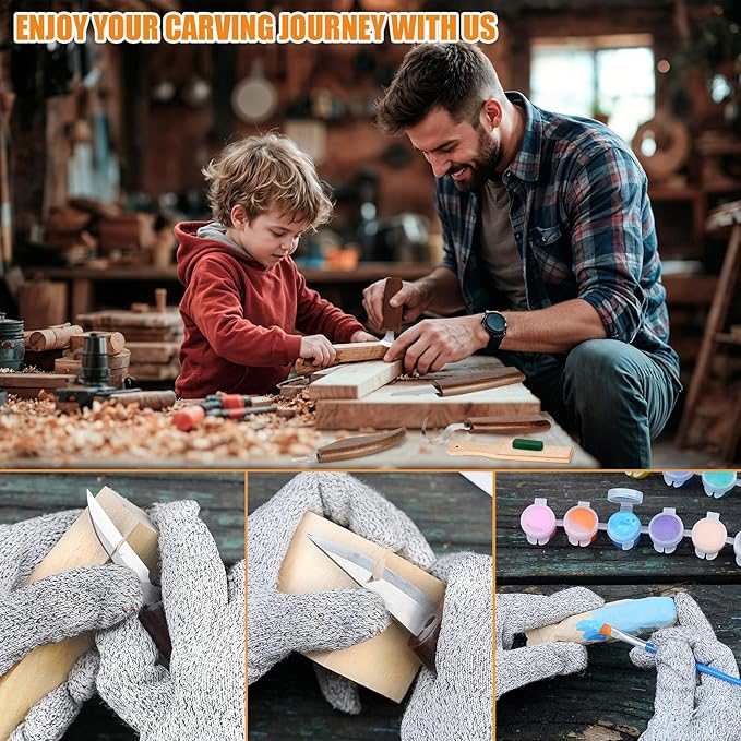 Wood Carving Kit, 36Pcs Wood Carving Tools with Paint and Beewax, Wood Whittling Kit with 4Pcs Whittling Knives & Storage Bag for Beginners and Enthusiasts
