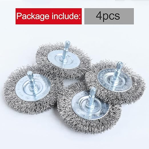 4pcs 3 Inch Stainless Steel Wire Wheel Brushes Kit for Drill with 1/4-Inch Hex Shank (4)