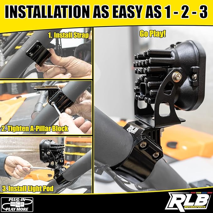 Light Bar Mount (1 PC-Single) UTV A-Pillar POD Light Mount by RLB MOTORSPORTS (1.75")