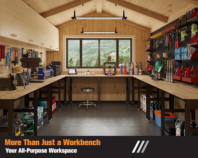 SPECRAFT 96“ Adjustable Heavy Duty Workbench with 4 AC Outlet and 2 USB Ports Power Outlets, 5000 Lbs Capacity, Rubber Wood Top for Garage, Workshop, Office