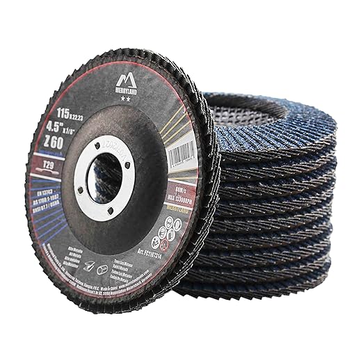Merryland Flap Disc 4 1/2 inch Metal for Angle Grinder, 4.5inch 60 Grit T29 Flap Wheel 10 Pack, Blue Zirconium Corundum INOX Stainless Steel Iron Universal, Craft-Line FC1107314-10