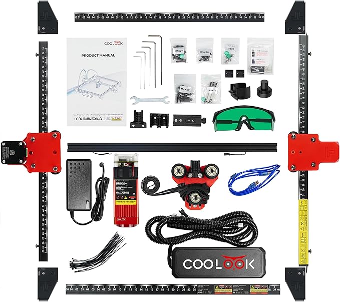 Coolook CK1-55 Laser Engraver, 5.5W Laser Engraving Machine, Laser Engraver Machine, Laser Cutter for Wood, Metal, Aluminum, Glass, Leather, 500mm/s Speed, 32-Bit Main Chip, 300x300mm Engraving Area