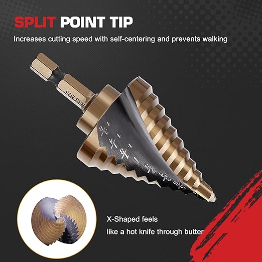 Cobalt Step Drill Bit Set, Hex Shank Step Drill Bit with Automatic Center Punch for Metal, Stainless Steel, Aluminum, Wood, and Plastic, Storage in Aluminum Case for DIY Lovers, 50 Sizes